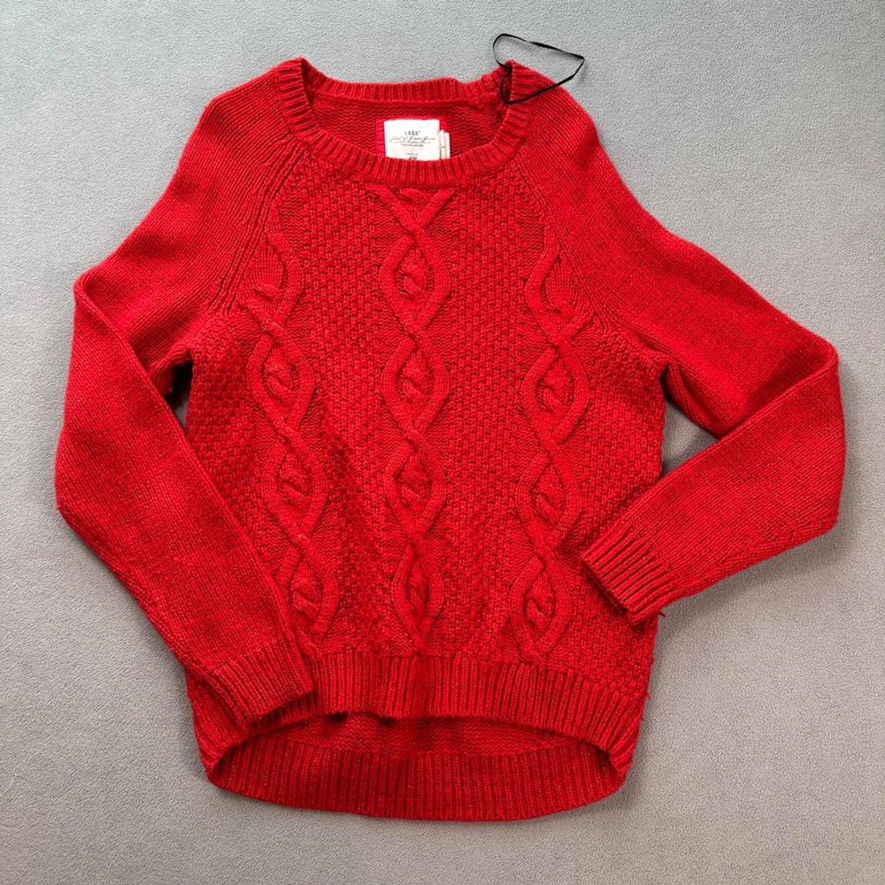 L.O.G.G. by H&M Red Cable Knit Sweater Metallic Thread Long Sleeve Women's L